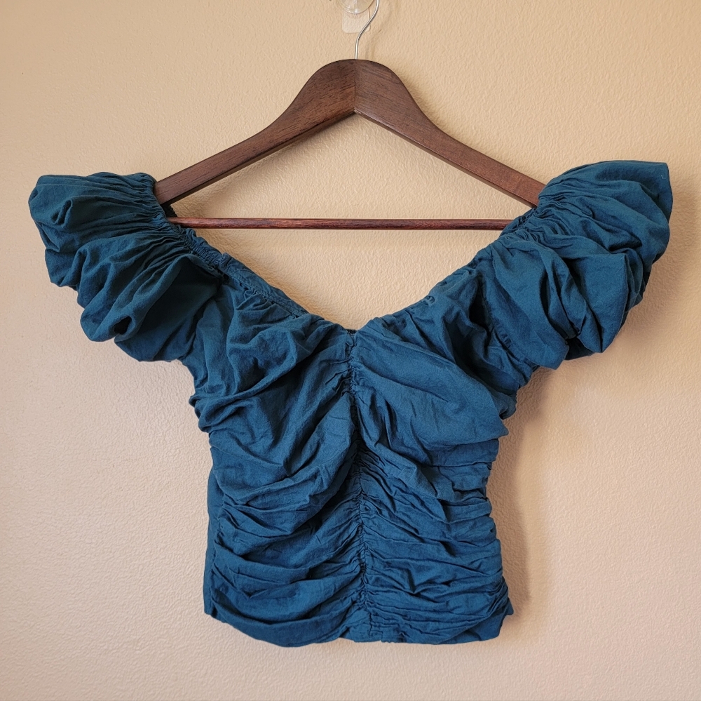 Abercrombie & Fitch Drama Puff Sleeve Ruched Top Size S
